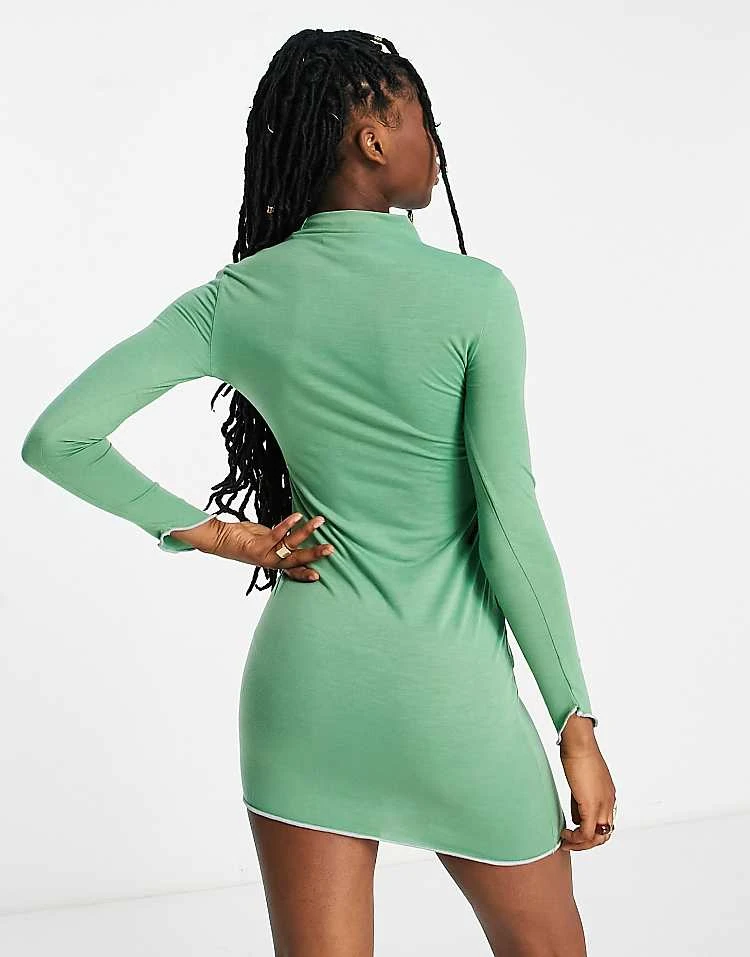 Daisy Street Asymmetric Hem Mini Dress With Contrast Stitch For Women Khaki 3 Daisy Street Asymmetric Hem Mini Dress With Contrast Stitch For Women Khaki - Image 3