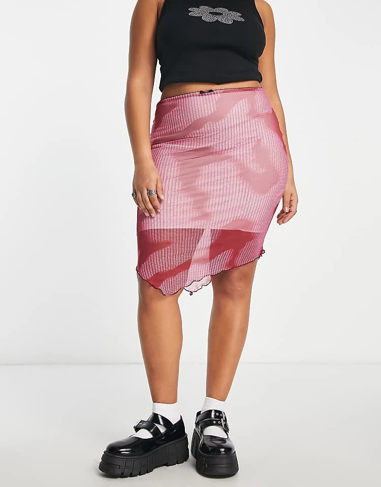 Daisy Street Plus Asymmetric Midi Skirt In Pink Print For Women Multi 5 Daisy Street Plus Asymmetric Midi Skirt In Pink Print For Women Multi - Image 5