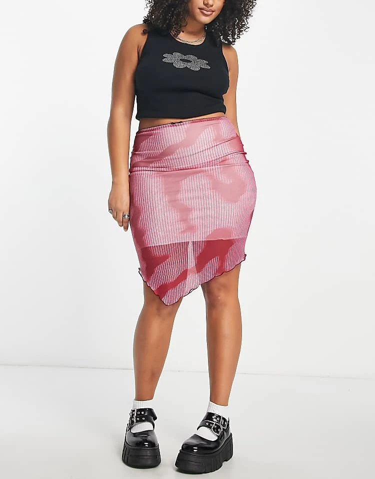 Daisy Street Plus Asymmetric Midi Skirt In Pink Print For Women Multi 4 Daisy Street Plus Asymmetric Midi Skirt In Pink Print For Women Multi - Image 4