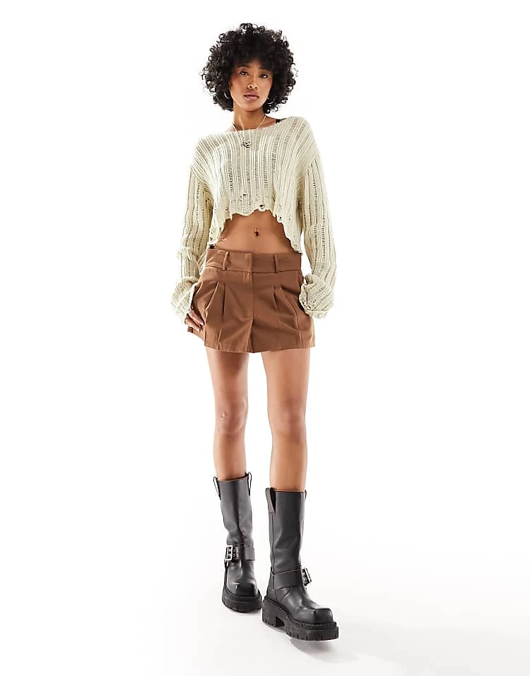 Daisy Street Mini Pleated Skirt In Tan Brown For Women 3 Daisy Street Mini Pleated Skirt In Tan Brown For Women - Image 3