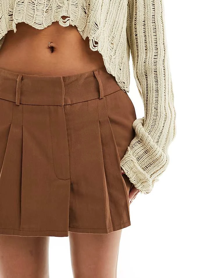 Daisy Street Mini Pleated Skirt In Tan Brown For Women 5 Daisy Street Mini Pleated Skirt In Tan Brown For Women - Image 5