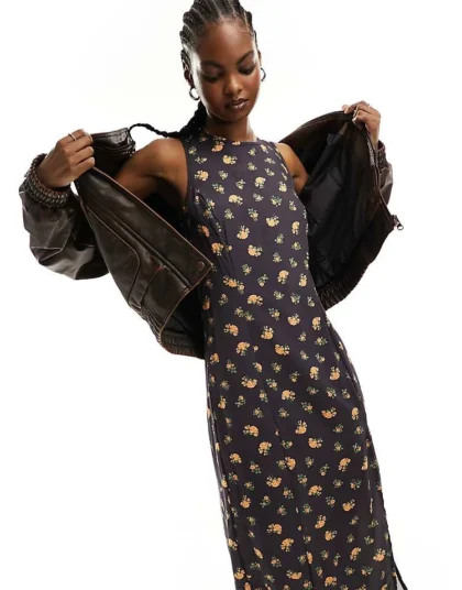 Daisy Street Fitted Midaxi Dress With Thigh Split In Multi Floral For Women Floral Multi