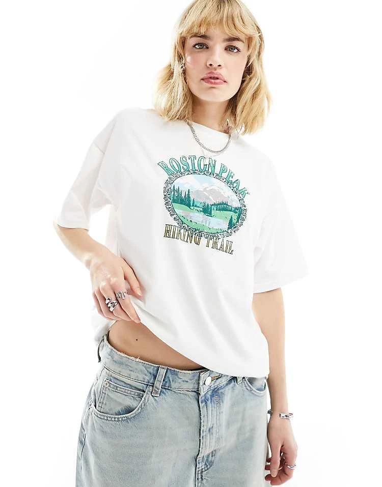 Daisy Street Relaxed T-shirt With Roston Peak Print For Women White 5 Daisy Street Relaxed T-shirt With Roston Peak Print For Women White - Image 5