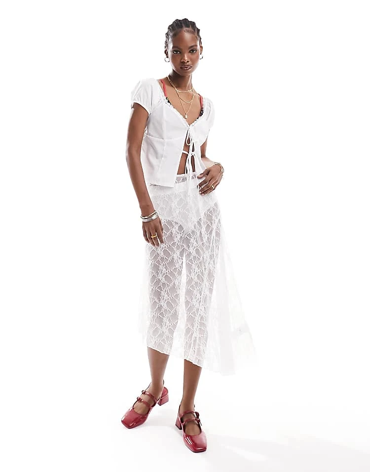 Daisy Street Asymmetric Hem Midi Skirt In White Lace For Women 6 Daisy Street Asymmetric Hem Midi Skirt In White Lace For Women - Image 6