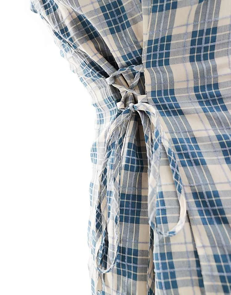 Daisy Street Collar Detail Mini Tea Dress In Textured Blue Check For Women 3 Daisy Street Collar Detail Mini Tea Dress In Textured Blue Check For Women - Image 3