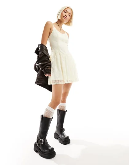 Daisy Street Drop Waist Mini Cami Dress In Cream Lace For Women