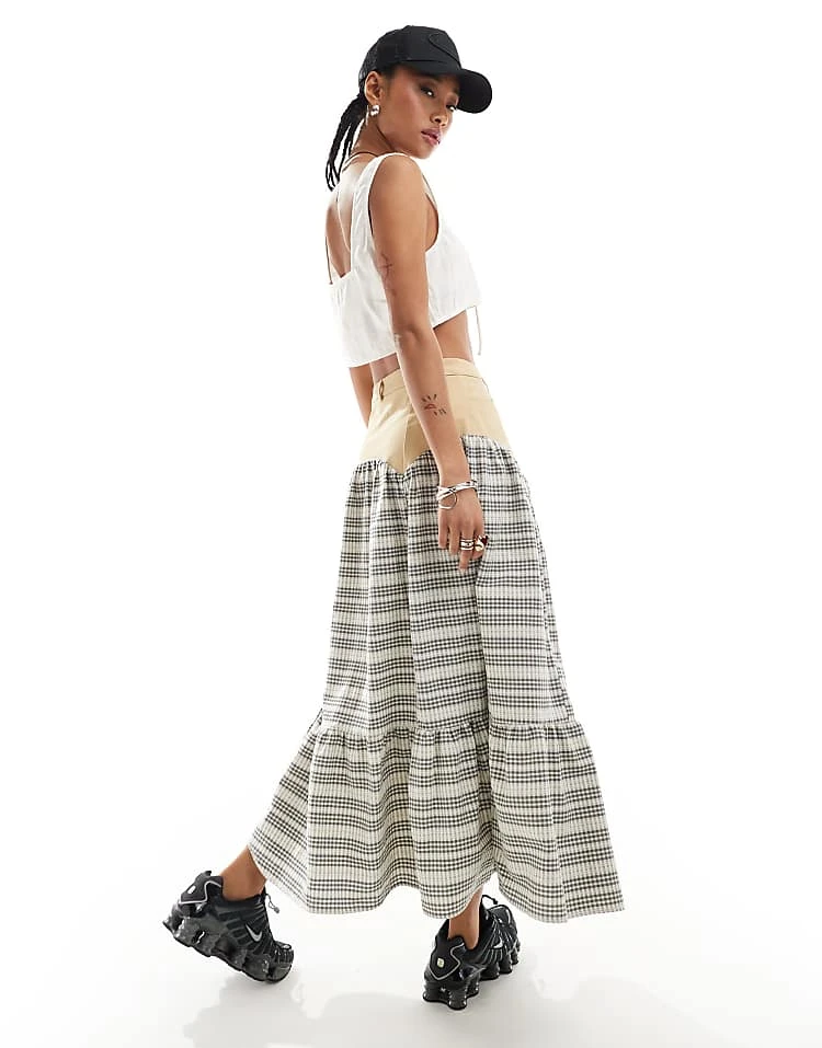 Daisy Street Mixed Midi Prairie Skirt In Check For Women Multi 2 Daisy Street Mixed Midi Prairie Skirt In Check For Women Multi - Image 2