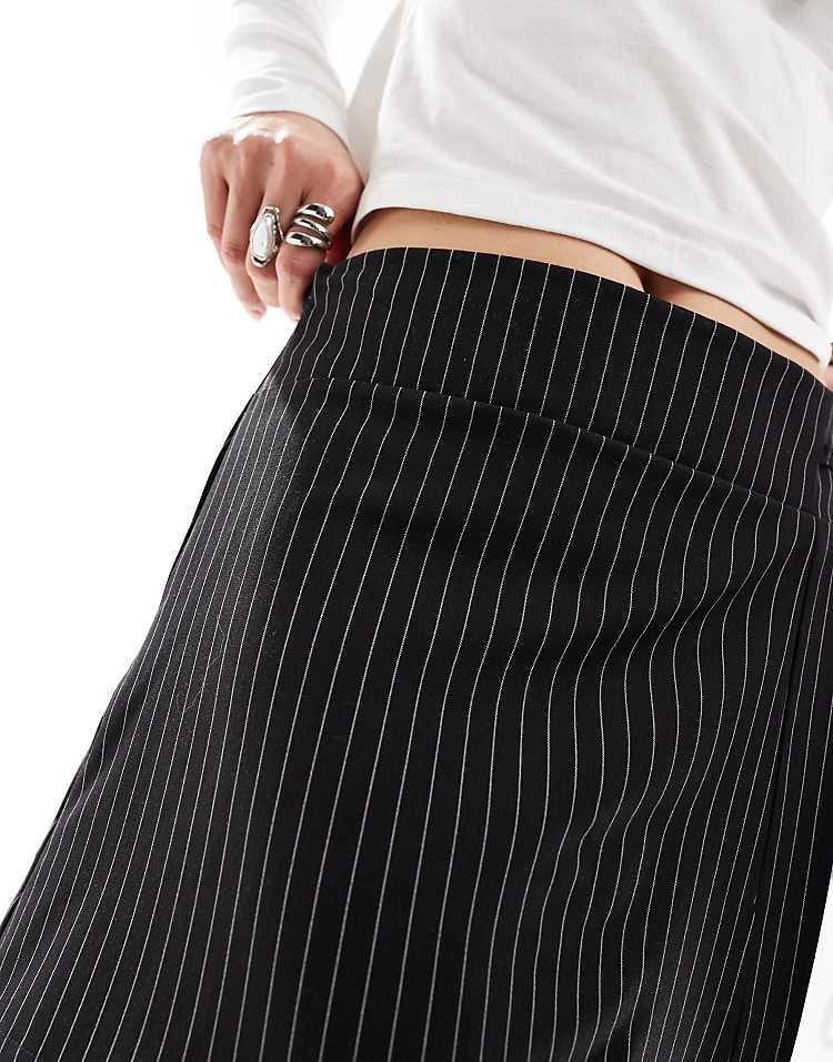 Daisy Street Tie Side Pleat Detail Micro Mini Skirt In Black Pinstripe For Women 2 Daisy Street Tie Side Pleat Detail Micro Mini Skirt In Black Pinstripe For Women - Image 2