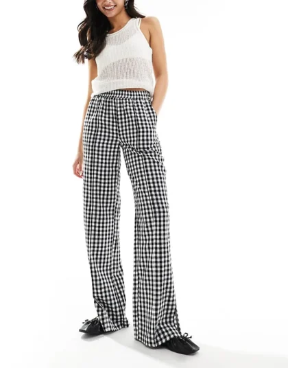 Daisy Street Wide Leg Trousers In Mono Check For Women