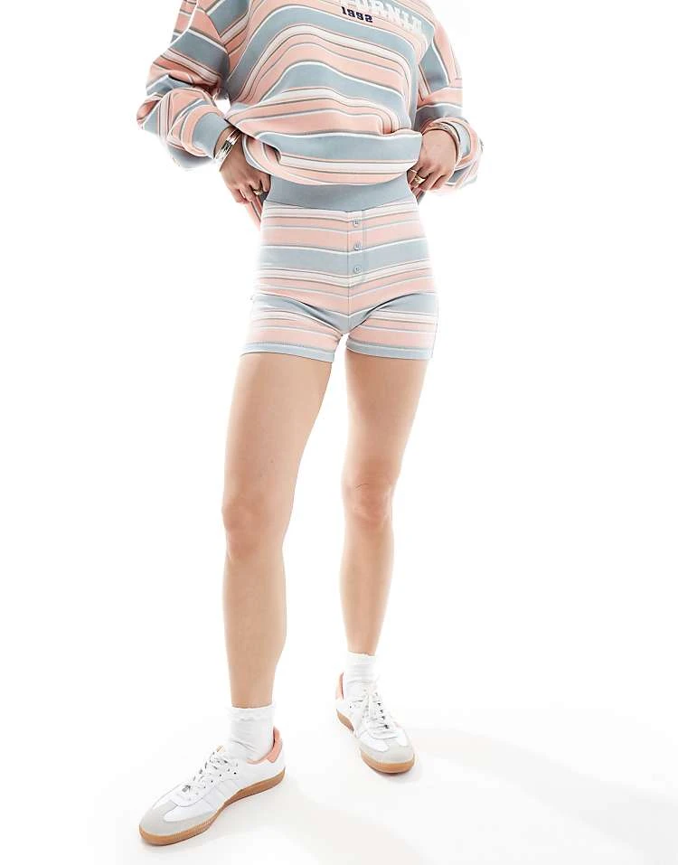 Daisy Street Boxer Style Button Front Shorts Co-ord In Pink Blue Stripe For Women 2 Daisy Street Boxer Style Button Front Shorts Co-ord In Pink Blue Stripe For Women - Image 2