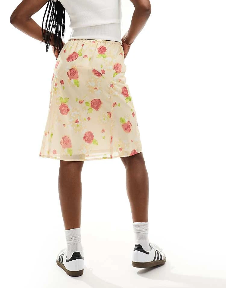 Daisy Street Vintage Rose Print Awkward Length Skirt In Multi For Women Yellow Pink 2 Daisy Street Vintage Rose Print Awkward Length Skirt In Multi For Women Yellow Pink - Image 2