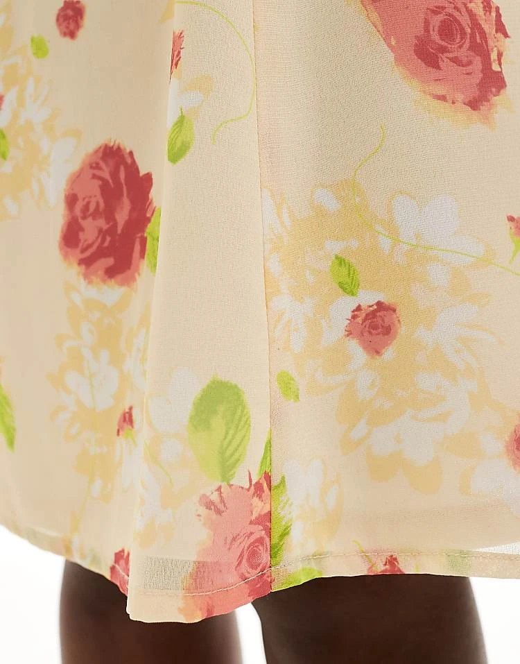 Daisy Street Vintage Rose Print Awkward Length Skirt In Multi For Women Yellow Pink 3 Daisy Street Vintage Rose Print Awkward Length Skirt In Multi For Women Yellow Pink - Image 3
