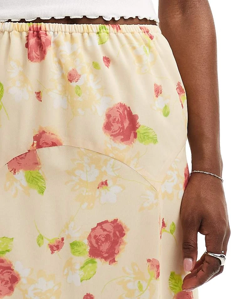 Daisy Street Vintage Rose Print Awkward Length Skirt In Multi For Women Yellow Pink 5 Daisy Street Vintage Rose Print Awkward Length Skirt In Multi For Women Yellow Pink - Image 5