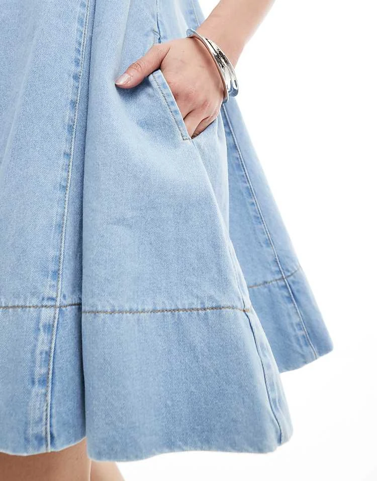 Daisy Street Scoop Neck Flared Babydoll Mini Dress In Blue Denim For Women 2 Daisy Street Scoop Neck Flared Babydoll Mini Dress In Blue Denim For Women - Image 2