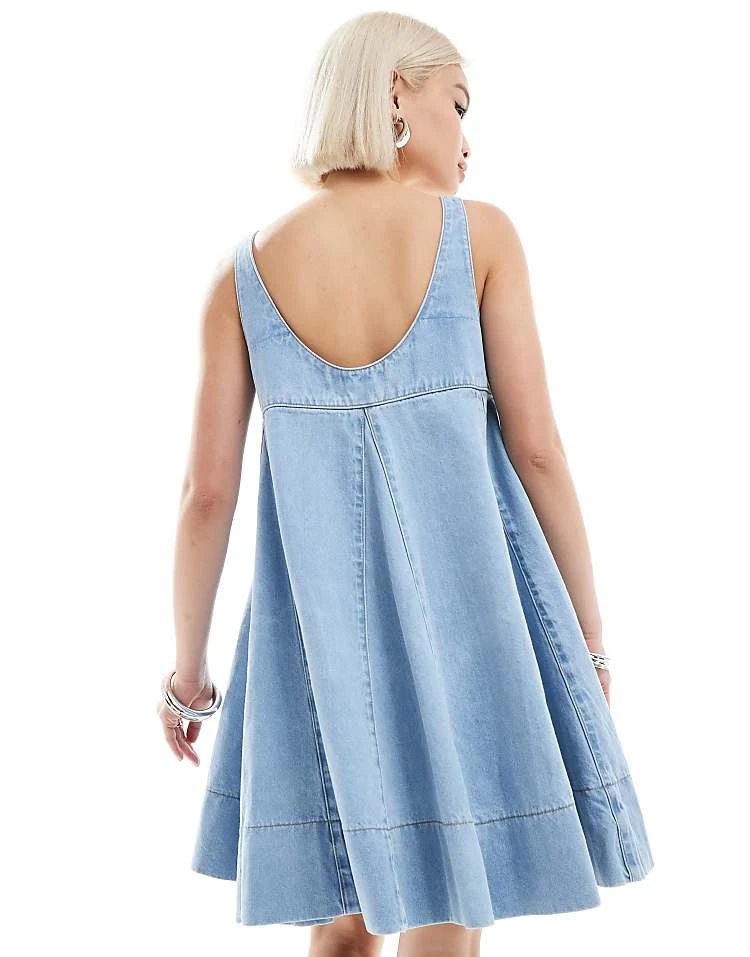 Daisy Street Scoop Neck Flared Babydoll Mini Dress In Blue Denim For Women 4 Daisy Street Scoop Neck Flared Babydoll Mini Dress In Blue Denim For Women - Image 4