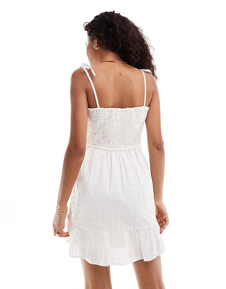 Daisy Street Cami Mini Flippy Dress With Rosette Detail In White Broiderie For Women 2 Daisy Street Cami Mini Flippy Dress With Rosette Detail In White Broiderie For Women - Image 2