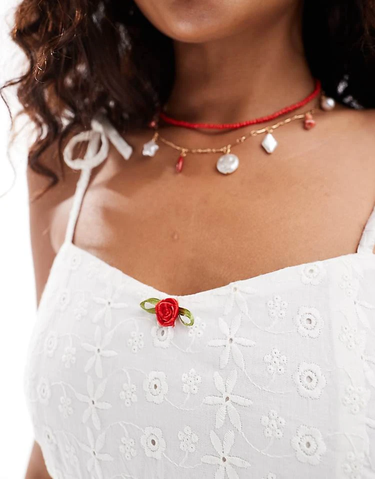 Daisy Street Cami Mini Flippy Dress With Rosette Detail In White Broiderie For Women 4 Daisy Street Cami Mini Flippy Dress With Rosette Detail In White Broiderie For Women - Image 4