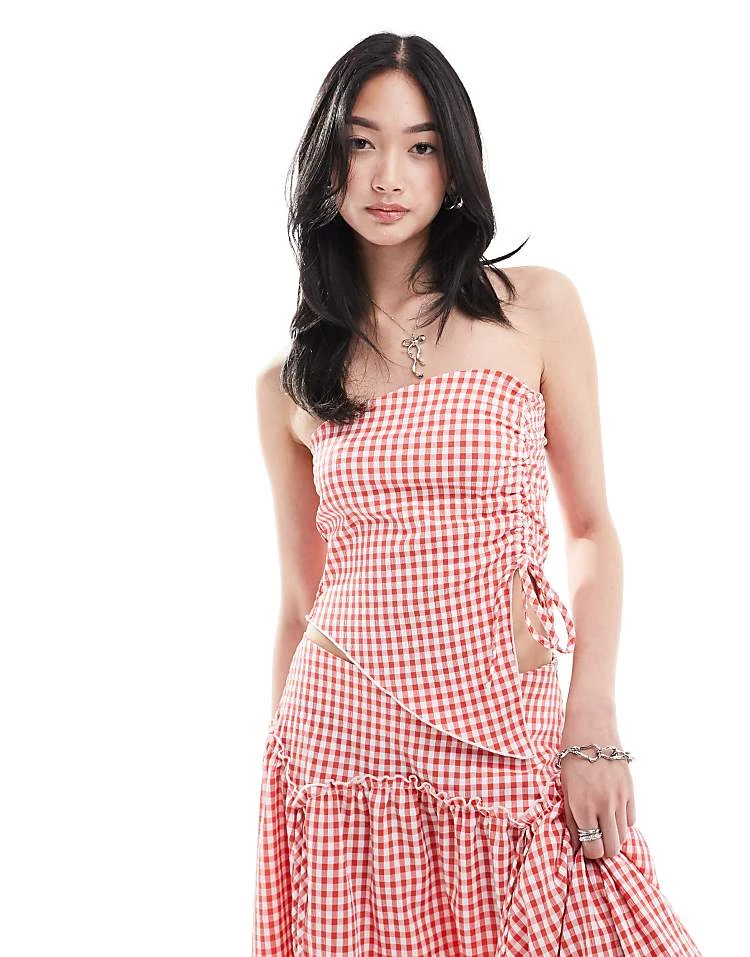 Daisy Street Asymmetric Co-ord Top In Red Gingham For Women 5 Daisy Street Asymmetric Co-ord Top In Red Gingham For Women - Image 5