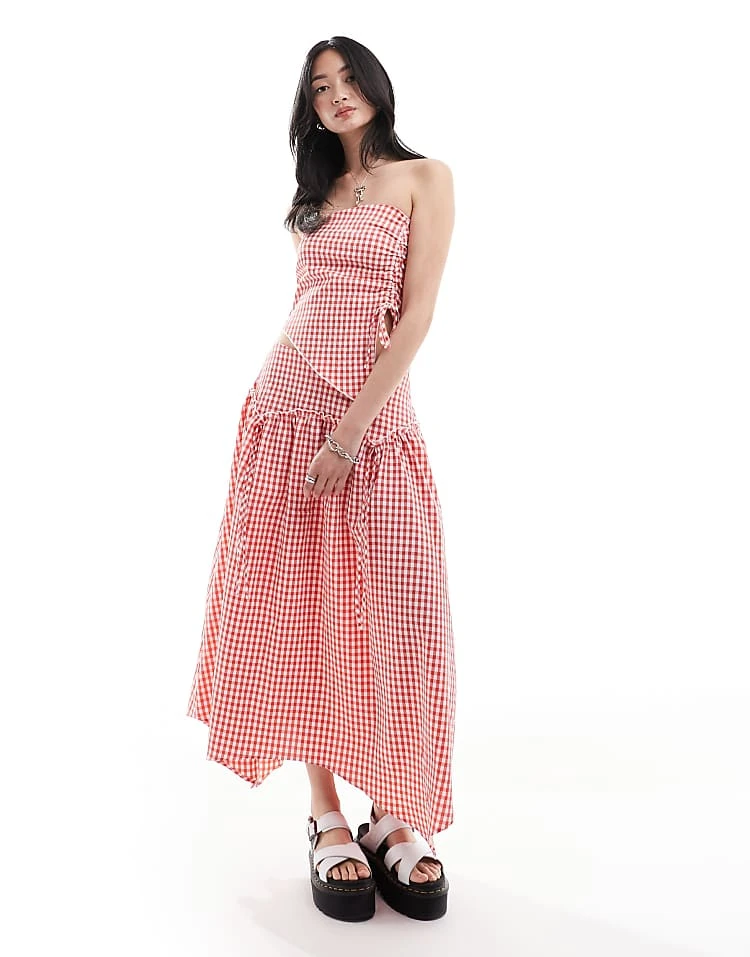 Daisy Street Asymmetric Co-ord Top In Red Gingham For Women 2 Daisy Street Asymmetric Co-ord Top In Red Gingham For Women - Image 2