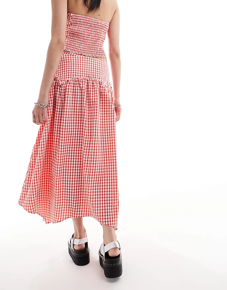 Daisy Street Hanky Hem Midi Skirt Co-ord In Red Gingham For Women 2 Daisy Street Hanky Hem Midi Skirt Co-ord In Red Gingham For Women - Image 2