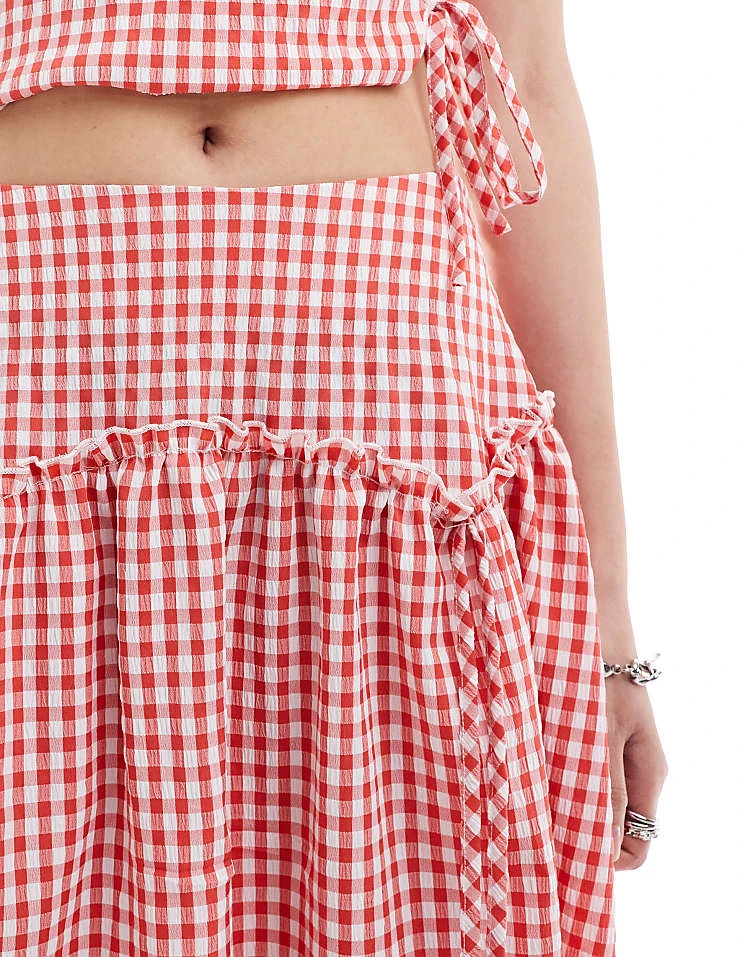 Daisy Street Hanky Hem Midi Skirt Co-ord In Red Gingham For Women 3 Daisy Street Hanky Hem Midi Skirt Co-ord In Red Gingham For Women - Image 3