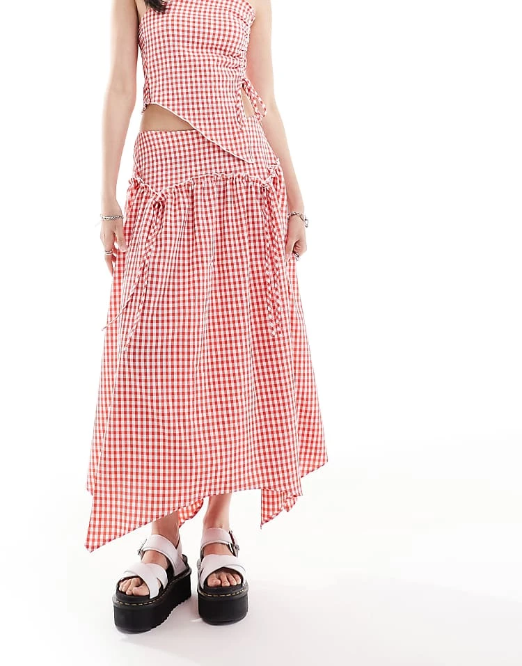 Daisy Street Hanky Hem Midi Skirt Co-ord In Red Gingham For Women 5 Daisy Street Hanky Hem Midi Skirt Co-ord In Red Gingham For Women - Image 5