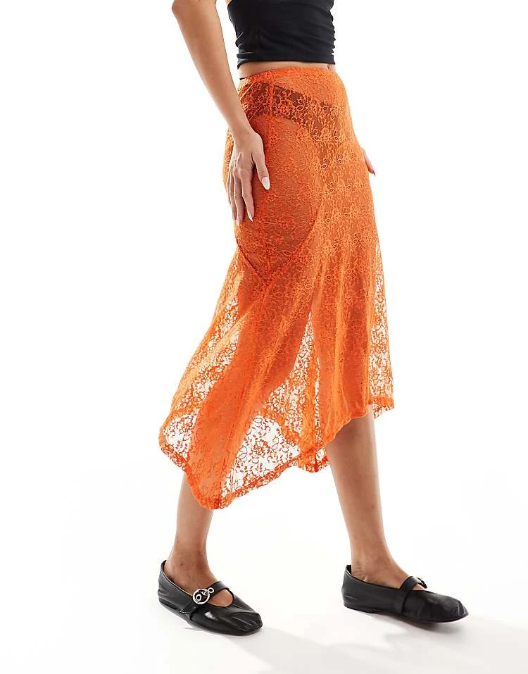 Daisy Street Drop Hem Midi Skirt In Orange Lace For Women 6 Daisy Street Drop Hem Midi Skirt In Orange Lace For Women - Image 6