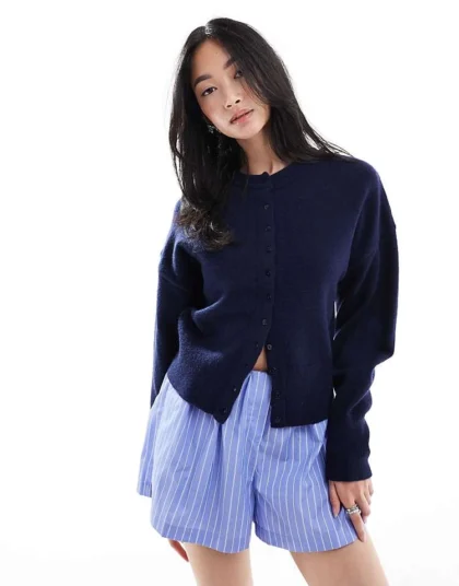 Daisy Street Fitted Waist Cardigan In Navy For Women