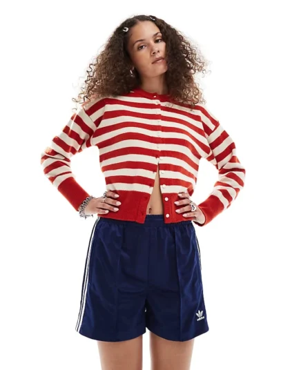 Daisy Street Fitted Waist Cardigan In Red White Stripe For Women