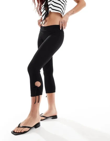 Daisy Street Low Rise Capri Pants With Cut Out Tie Detail In Black For Women Black Jersey
