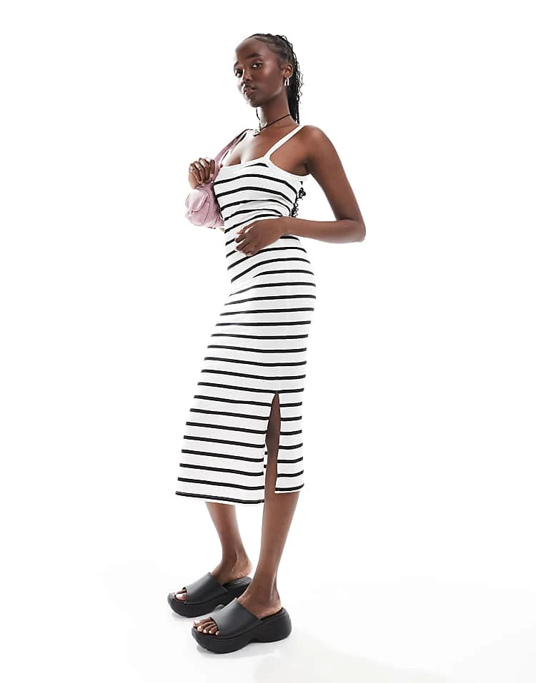 Daisy Street Chunky Strap Midaxi Stripe With Split For Women White Navy Stripe 5 Daisy Street Chunky Strap Midaxi Stripe With Split For Women White Navy Stripe - Image 5