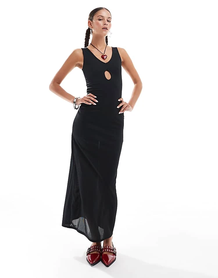 Daisy Street Cut Out V-neck Cami Maxi Dress In Black Rib For Women 5 Daisy Street Cut Out V-neck Cami Maxi Dress In Black Rib For Women - Image 5