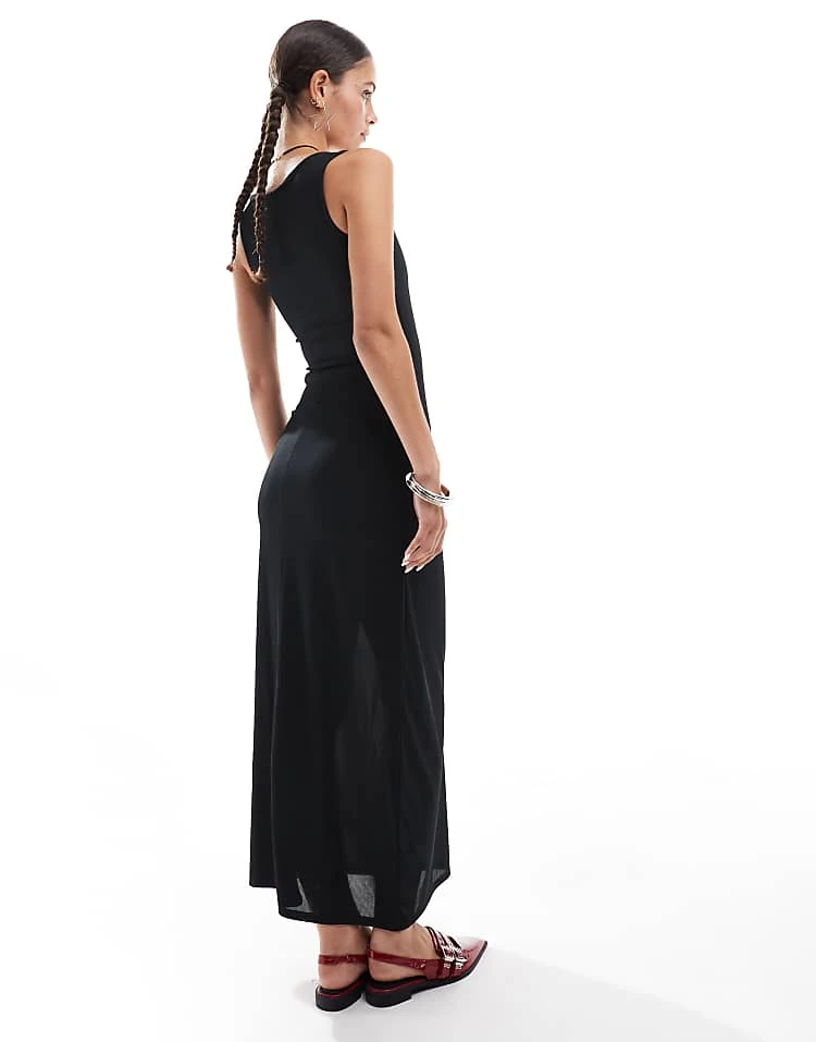 Daisy Street Cut Out V-neck Cami Maxi Dress In Black Rib For Women 2 Daisy Street Cut Out V-neck Cami Maxi Dress In Black Rib For Women - Image 2