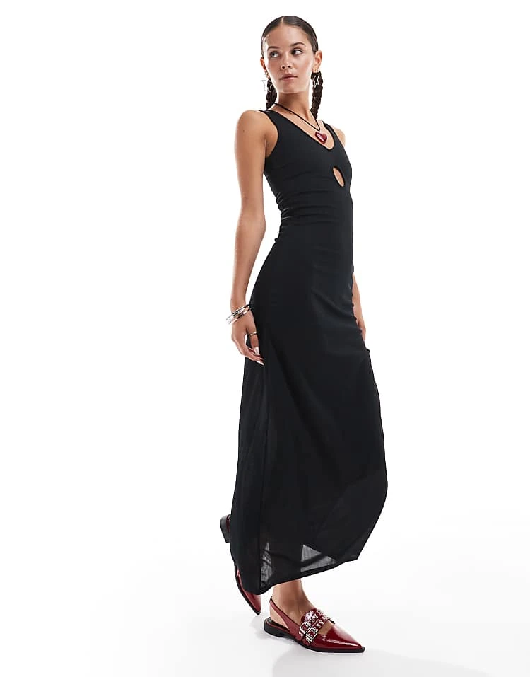 Daisy Street Cut Out V-neck Cami Maxi Dress In Black Rib For Women 3 Daisy Street Cut Out V-neck Cami Maxi Dress In Black Rib For Women - Image 3