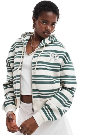 Daisy Street Fitted Hoodie In Stripe With Embroidered Detail For Women Multi Stripe