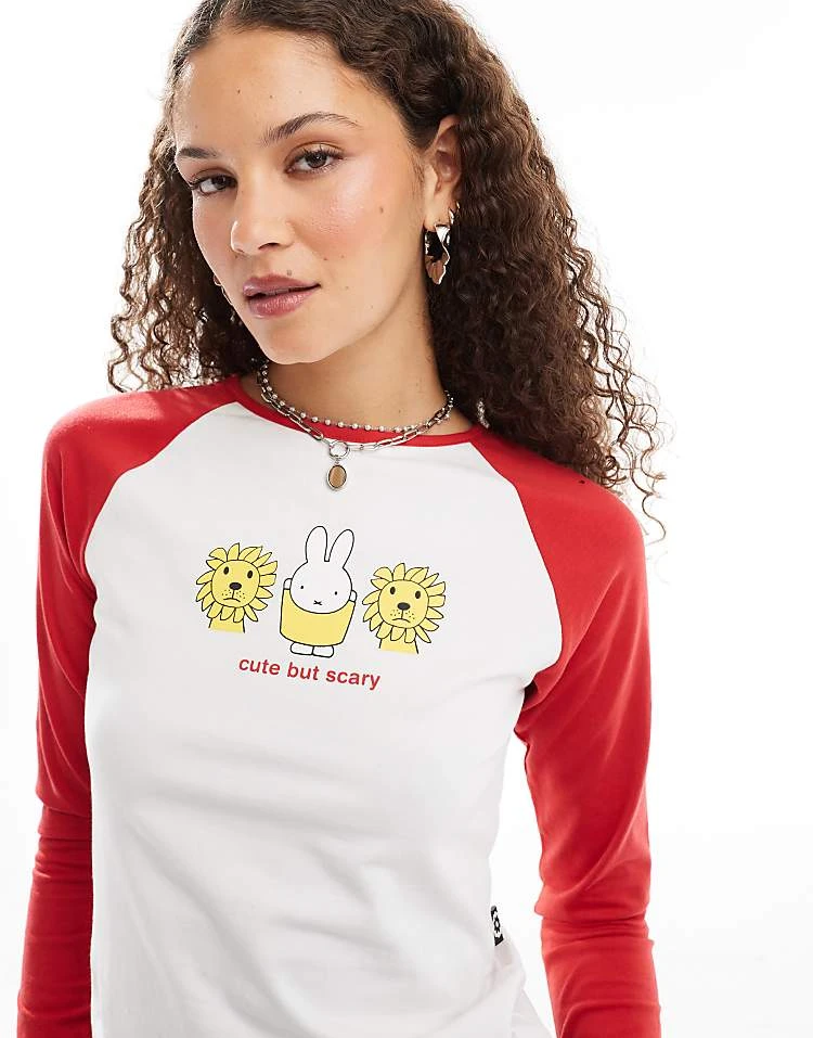 Daisy Street X Miffy Raglan Tee In White And Red With Cute But Scary Graphic For Women White Red 5 Daisy Street X Miffy Raglan Tee In White And Red With Cute But Scary Graphic For Women White Red - Image 5