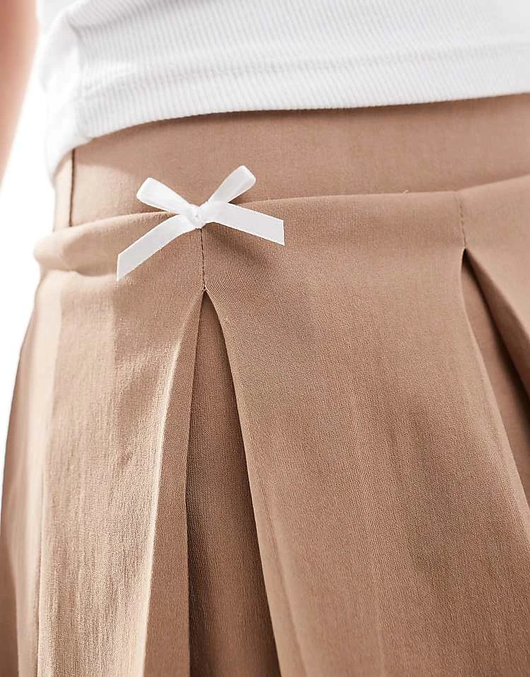 Daisy Street Awkward Length Pleated Skirt With White Ribbon Detail For Women Stone 2 Daisy Street Awkward Length Pleated Skirt With White Ribbon Detail For Women Stone - Image 2