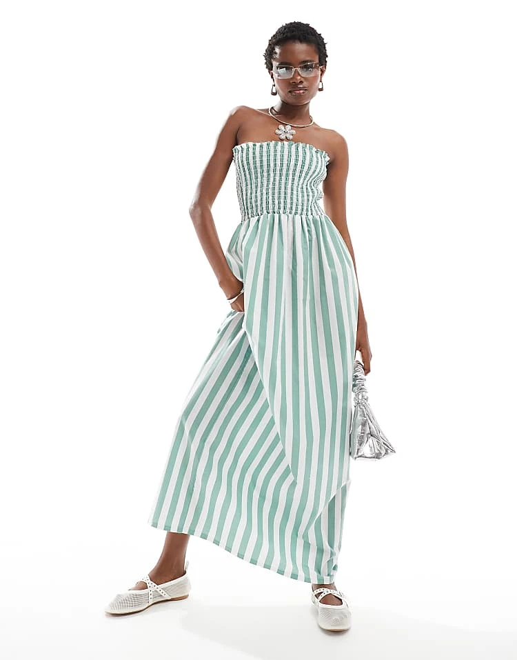 Daisy Street Bandeau Maxi Dress In Green Stripe For Women 1 Daisy Street Bandeau Maxi Dress In Green Stripe For Women