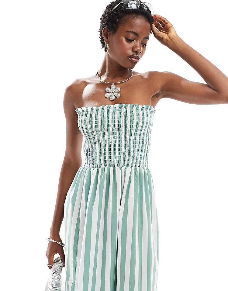 Daisy Street Bandeau Maxi Dress In Green Stripe For Women 2 Daisy Street Bandeau Maxi Dress In Green Stripe For Women - Image 2