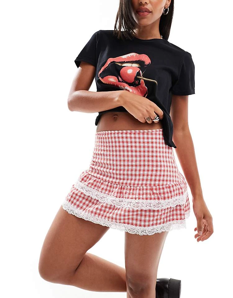 Daisy Street Double Layer Mini Rara Skirt In Red Gingham For Women 2 Daisy Street Double Layer Mini Rara Skirt In Red Gingham For Women - Image 2