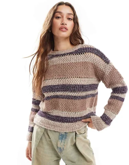 Daisy Street Wavey Loose Knit Extreme Relaxed Jumper For Women Multi