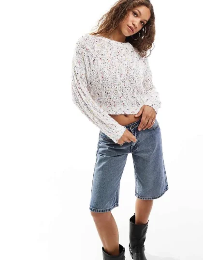 Daisy Street Cream Multi Marl Loose Knitted Crop Jumper For Women