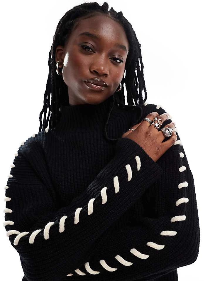 Daisy Street Black High Neck Cardigan Knit Jumperwith Lace Up Sleeve Detail For Women 2 Daisy Street Black High Neck Cardigan Knit Jumperwith Lace Up Sleeve Detail For Women - Image 2