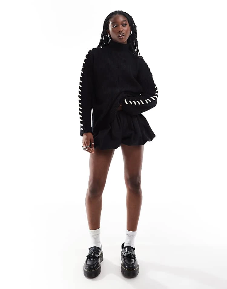 Daisy Street Black High Neck Cardigan Knit Jumperwith Lace Up Sleeve Detail For Women 3 Daisy Street Black High Neck Cardigan Knit Jumperwith Lace Up Sleeve Detail For Women - Image 3