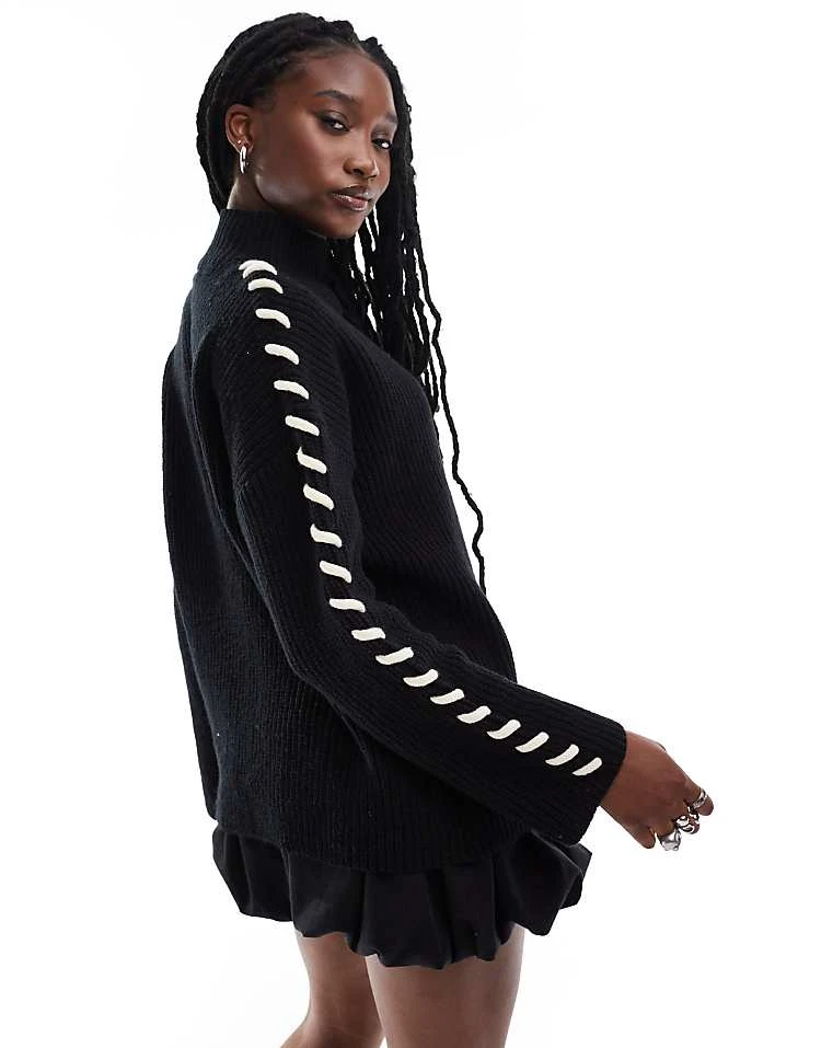 Daisy Street Black High Neck Cardigan Knit Jumperwith Lace Up Sleeve Detail For Women 4 Daisy Street Black High Neck Cardigan Knit Jumperwith Lace Up Sleeve Detail For Women - Image 4