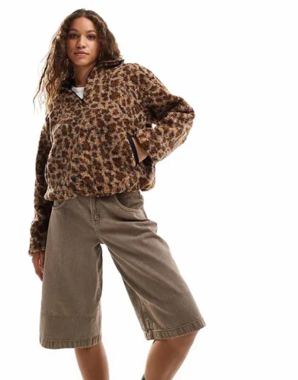 Daisy Street Leopard Borg Crop Jacket For Women