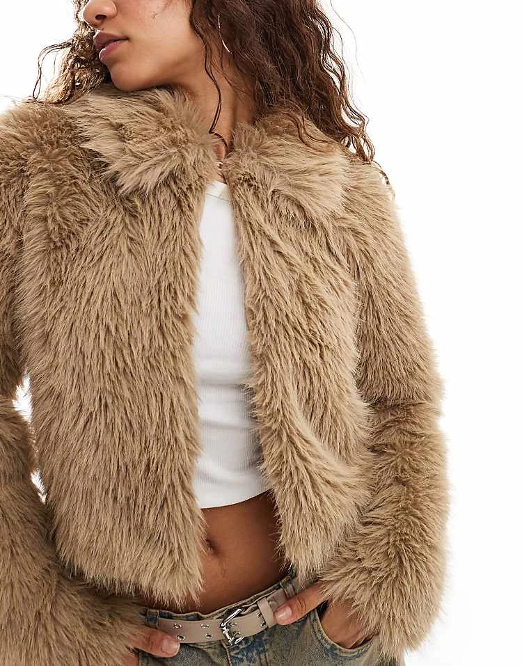 Daisy Street Cropped Faux Fur Jacket For Women Natural 2 Daisy Street Cropped Faux Fur Jacket For Women Natural - Image 2