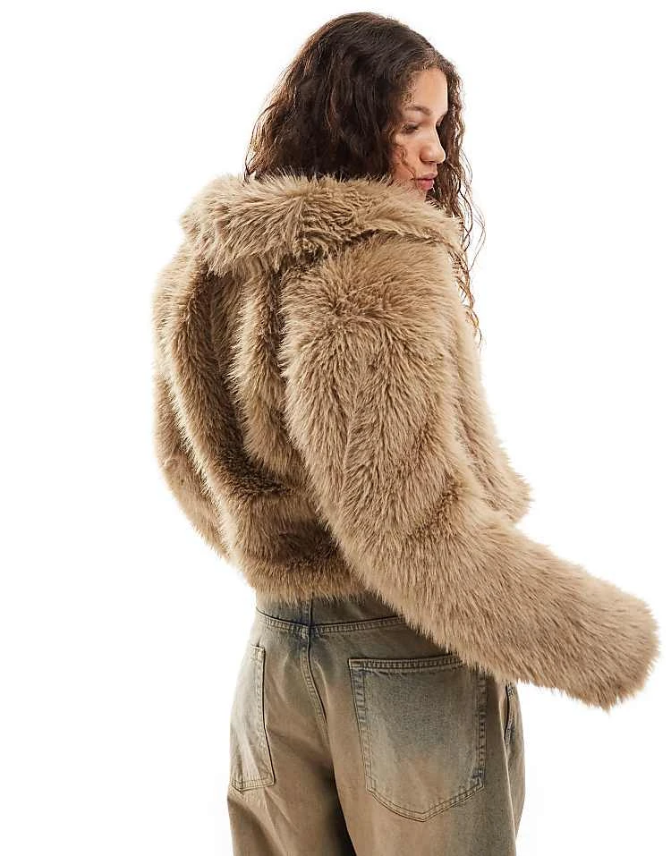 Daisy Street Cropped Faux Fur Jacket For Women Natural 4 Daisy Street Cropped Faux Fur Jacket For Women Natural - Image 4
