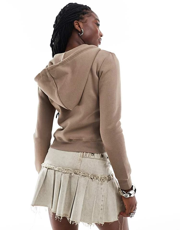 Daisy Street Dasiy Street Zip Up Hoodie With Copenhagen Frayed Applique For Women Brown 4 Daisy Street Dasiy Street Zip Up Hoodie With Copenhagen Frayed Applique For Women Brown - Image 4