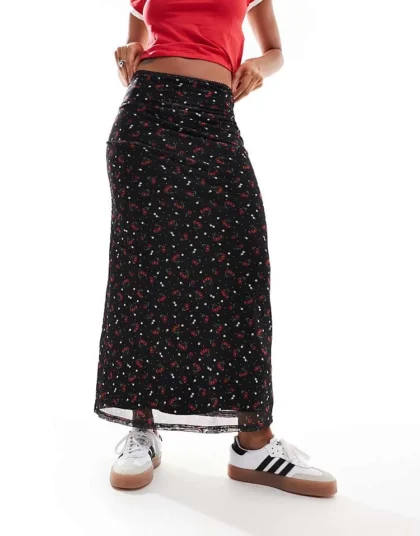 Daisy Street Maxi Skirt In Mesh Cherry Print For Women